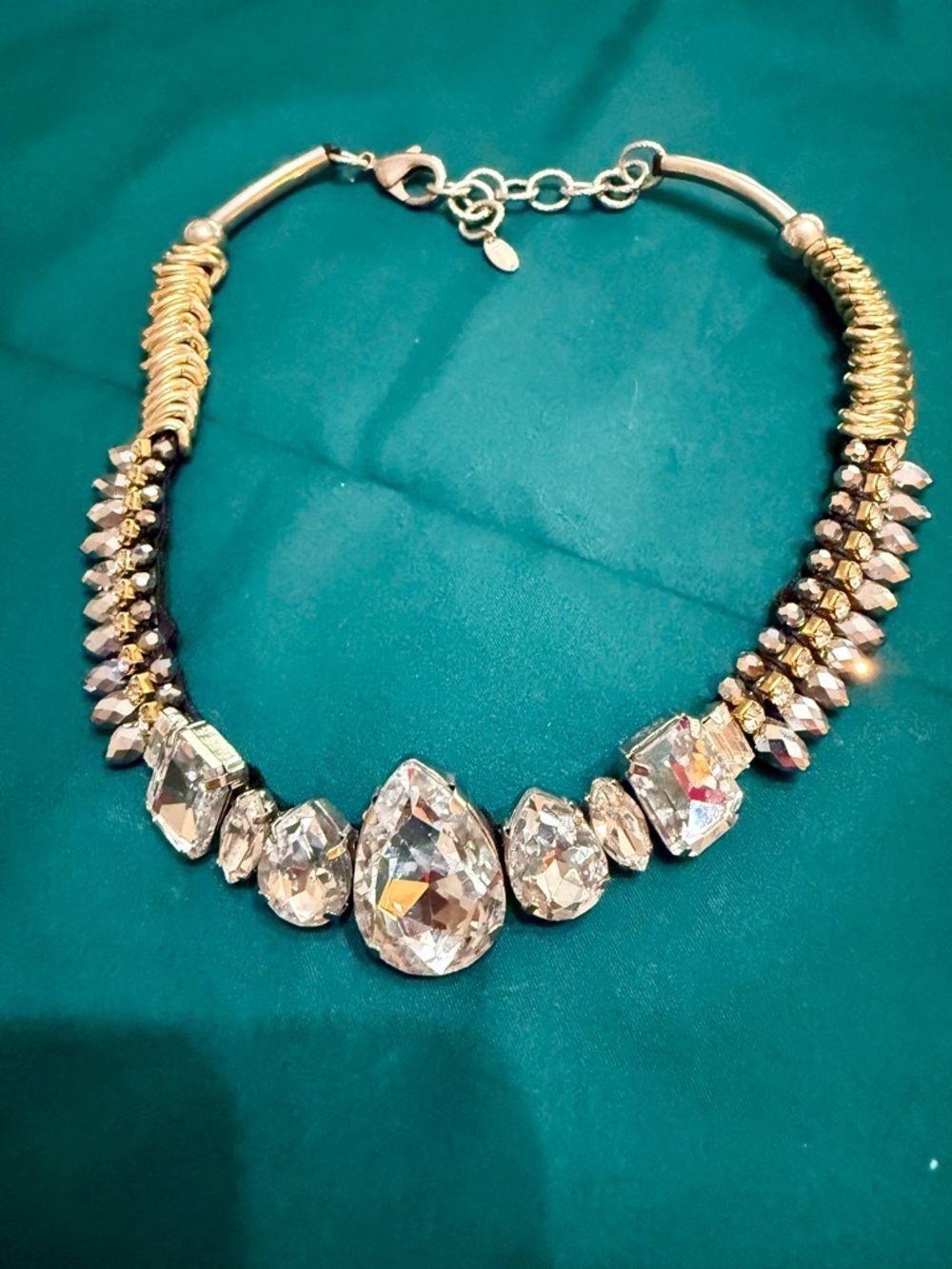 Corona Gold/Silver Tone Teardrop Crystal Textured Rope Link Statement Necklace